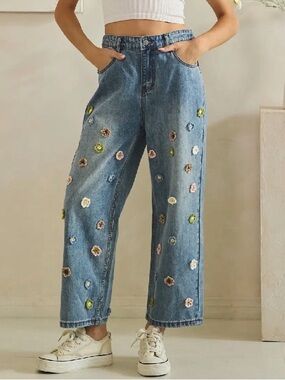 61 OLI & HALI ❤️ WASHED  FLORAL JEANS